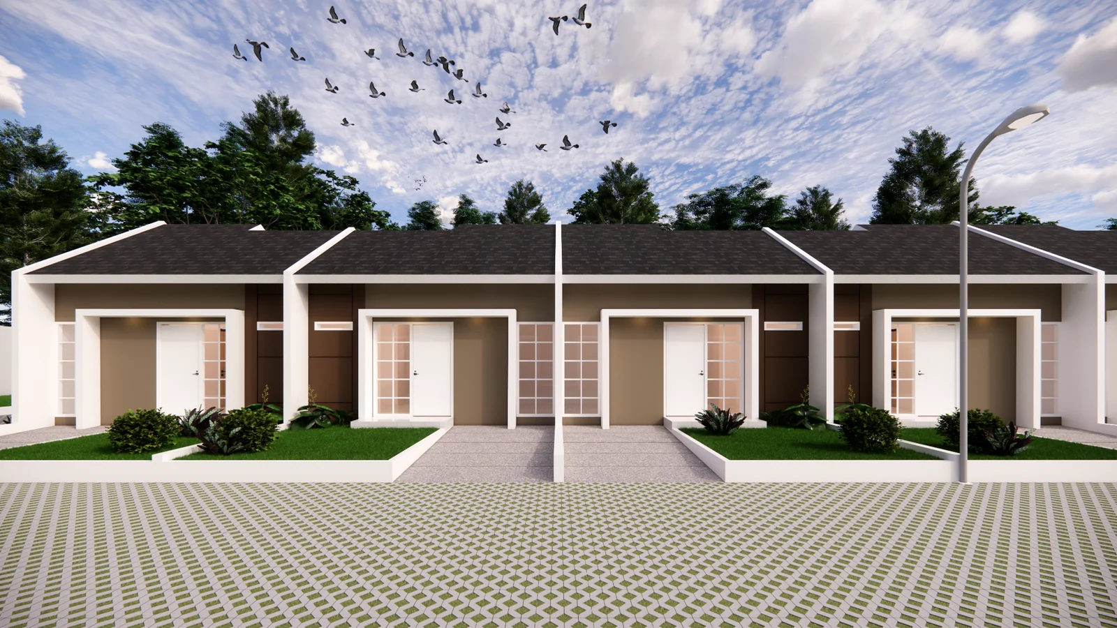 Visualisasi deretan rumah Arunika Amartha Residence dengan halaman depan